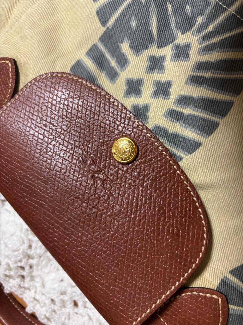 希少●2008ヴィンテージ●ロンシャン●足跡模様 ボストンバッグ 大容量●旅行