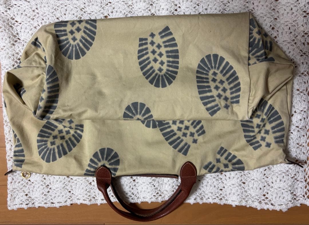 希少●2008ヴィンテージ●ロンシャン●足跡模様 ボストンバッグ 大容量●旅行