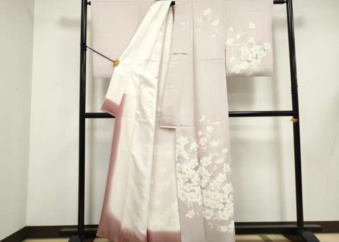 訪問着　手描き　草花文　正絹