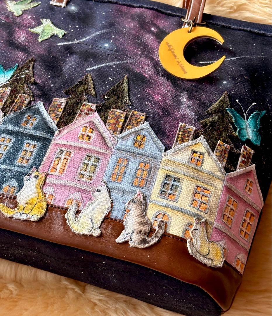 みーこ(^ー^)\"夜な夜なねこの集会\"ネコ夜空のトートバッグ