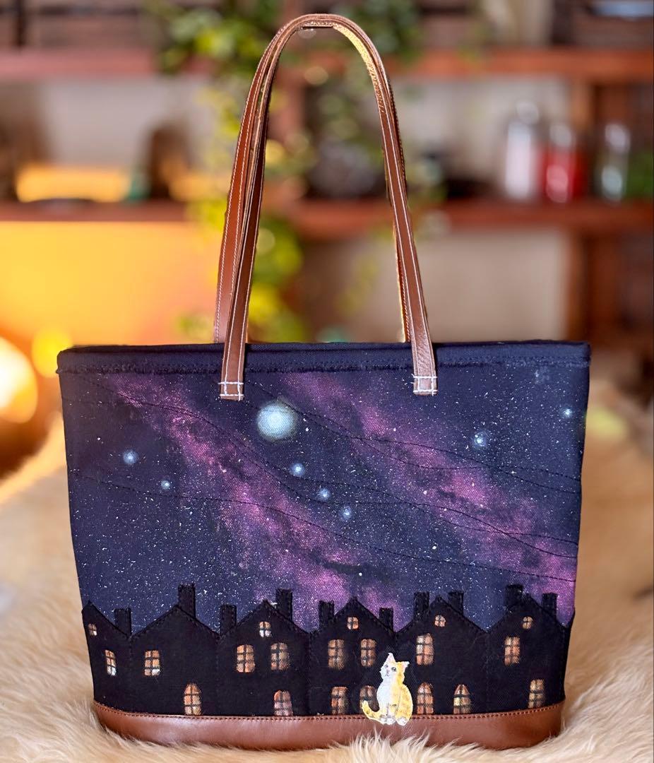 みーこ(^ー^)\"夜な夜なねこの集会\"ネコ夜空のトートバッグ