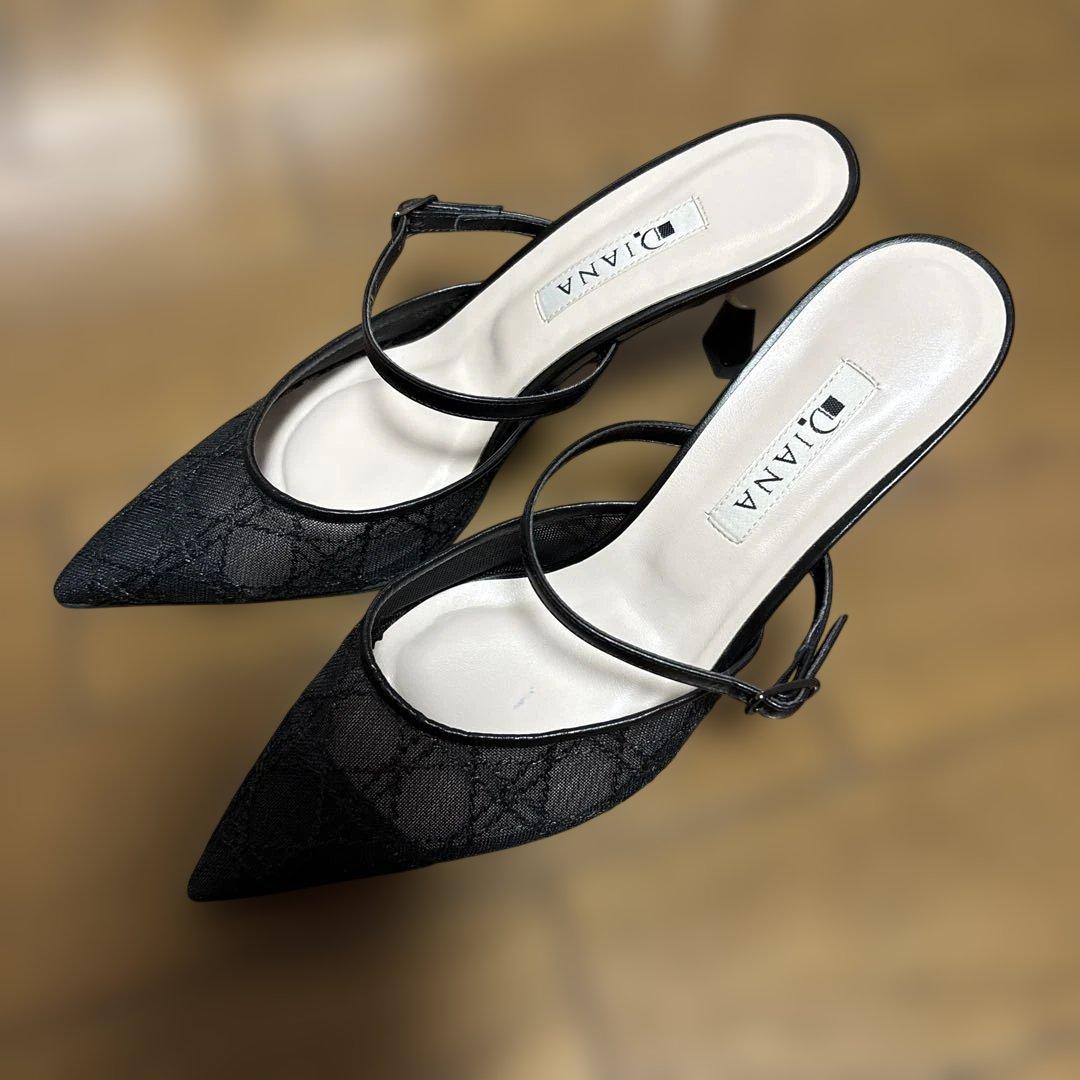 ダイアナ　（パールコレクション）パールヒールミュールブラック　23.5cm