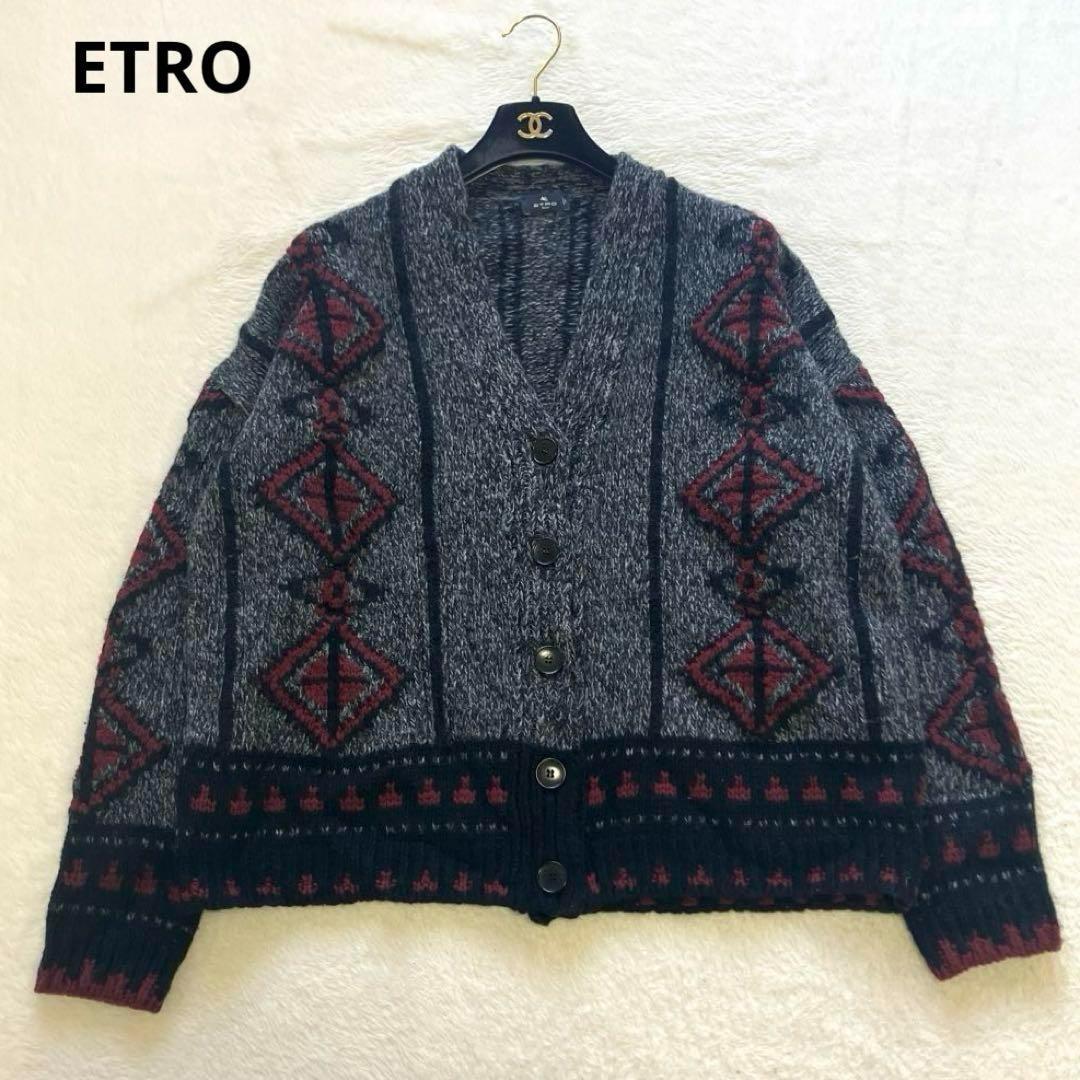 エトロ カーディガン ジャカード カウチン 42 高級 イタリア製 ネイティブ柄