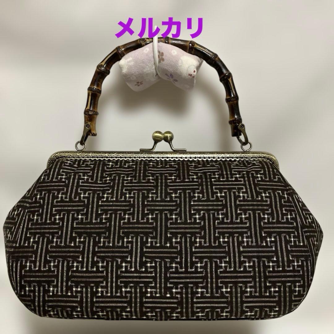 大島紬　龍郷　秋名バラ　8玉　がま口バッグ　ハンドメイド　着物バッグ