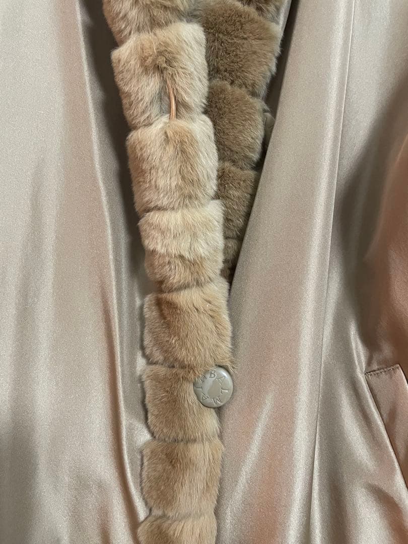 バルマン BALMAIN シルク コート ロング ファー付き 9号