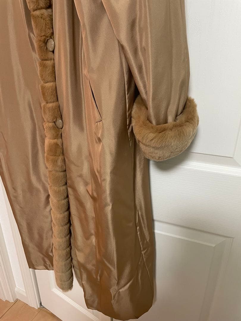 バルマン BALMAIN シルク コート ロング ファー付き 9号