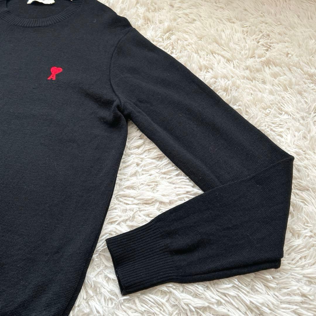 ami Paris アミパリス　ハートロゴ刺繍ウールニット　ブラック M