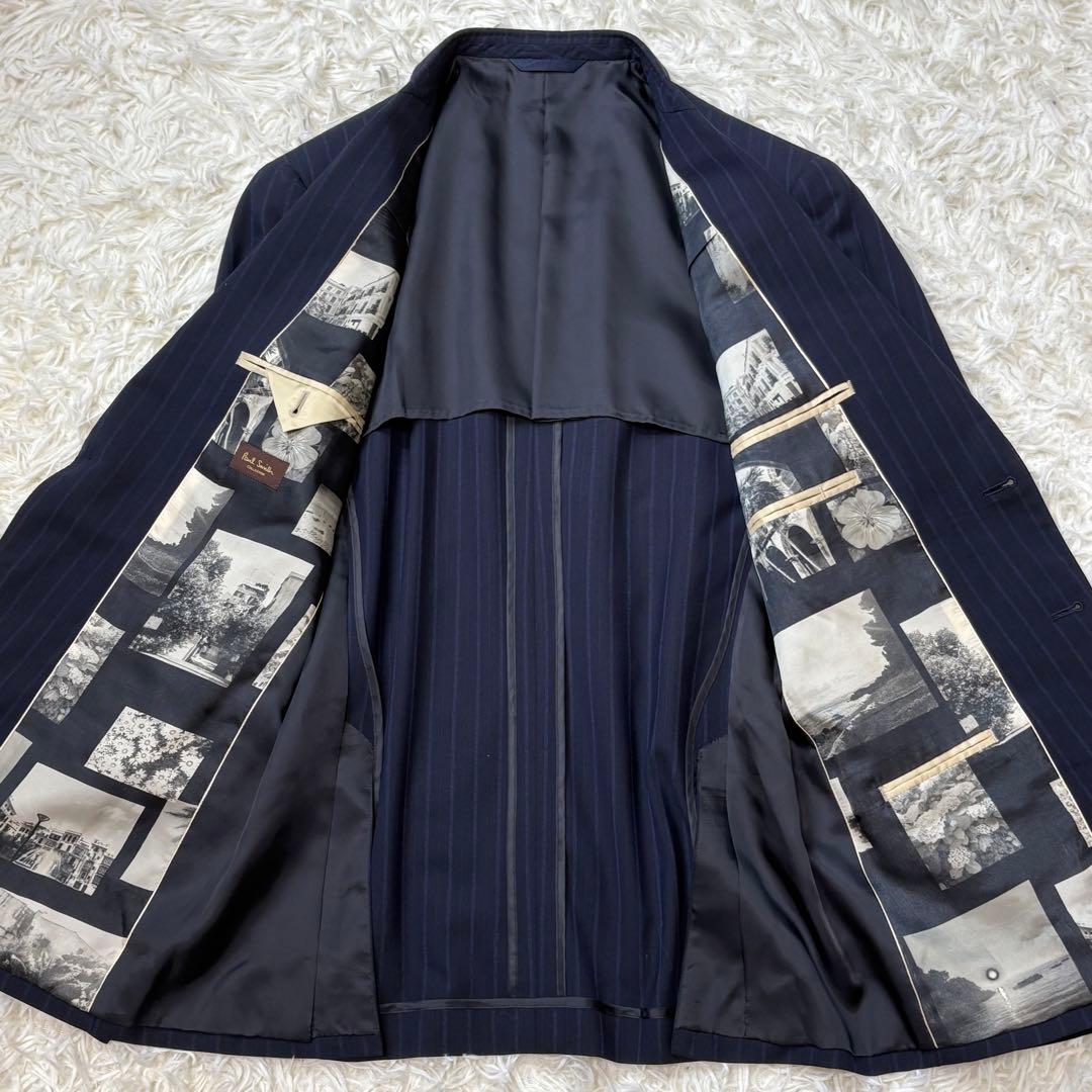 Paul Smith ポールスミス スーツ シルク混 ストライプ ネイビー XL