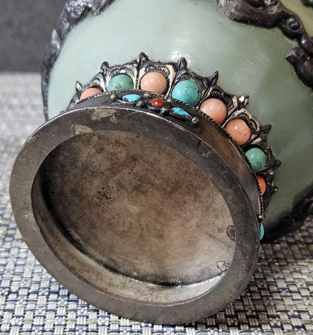 時代古作品❗中国古美術　大陸古美術　チベット古美術　銀彩龍飾り玉飾　酒杯　香炉