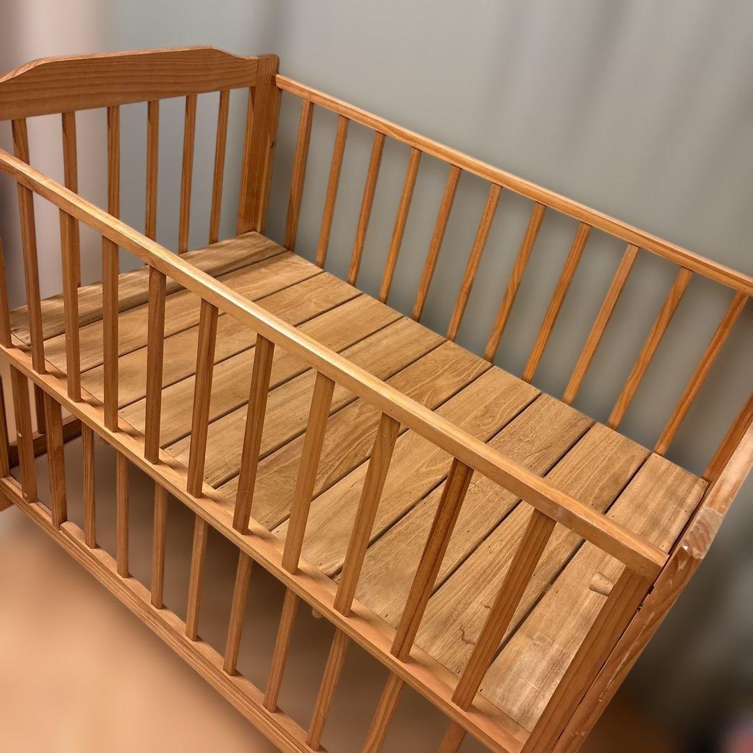 直接取引　３点　木製2段式ベビーベッド　収納付き　ベビーバス　ディズニーメリー付