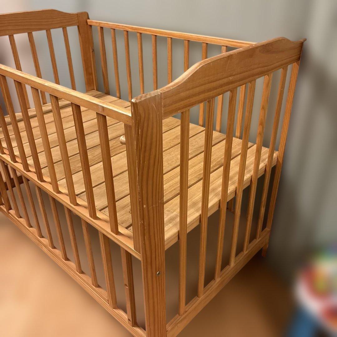 直接取引　３点　木製2段式ベビーベッド　収納付き　ベビーバス　ディズニーメリー付