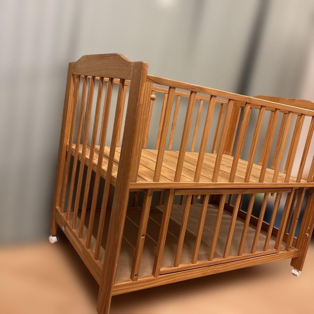 直接取引　３点　木製2段式ベビーベッド　収納付き　ベビーバス　ディズニーメリー付