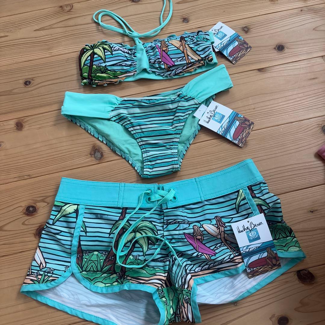 【入手困難】リップカール　ヘザーブラウン　水着　セパレート　短パンセット