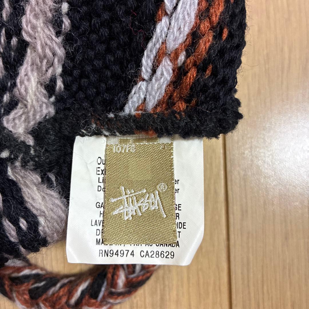 old stussy ステューシー ニット帽 ボンボン耳当て付き 金タグ
