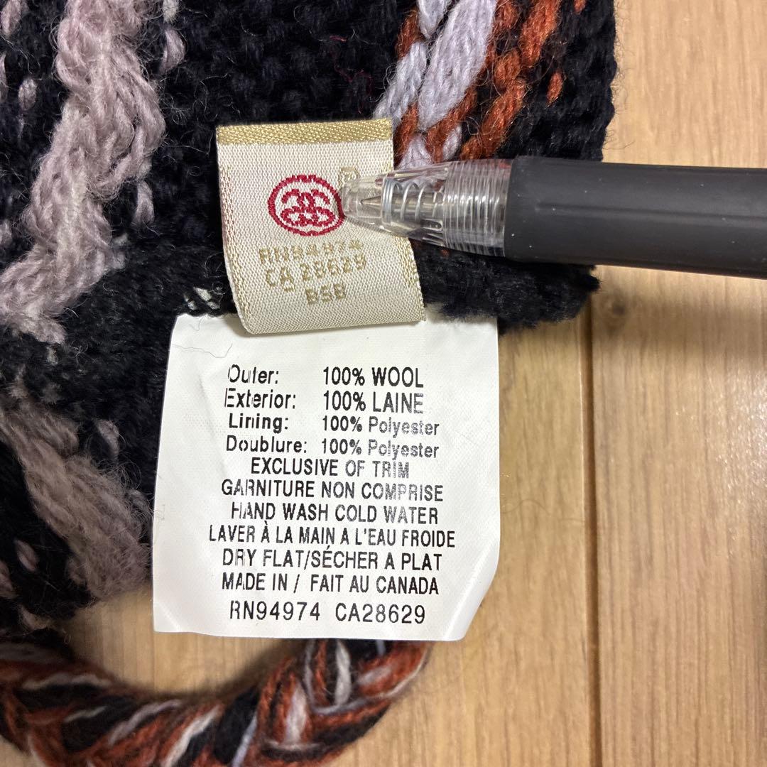 old stussy ステューシー ニット帽 ボンボン耳当て付き 金タグ