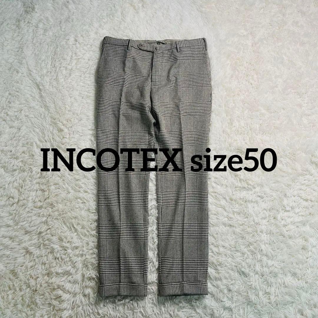 INCOTEX SLIMFIT Glen Check slacks 50 茶