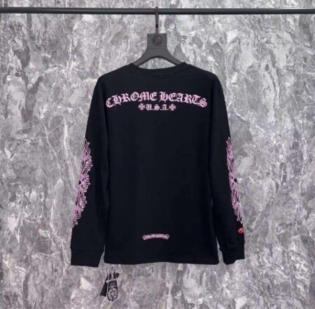 CHROME HEARTS ブラック長袖カットソー ピンク