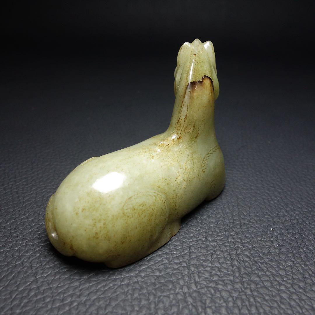 宋代 和田玉 天馬 T彫刻 置物 和田玉製 時代物 中国古美術 本玉旧家蔵出し