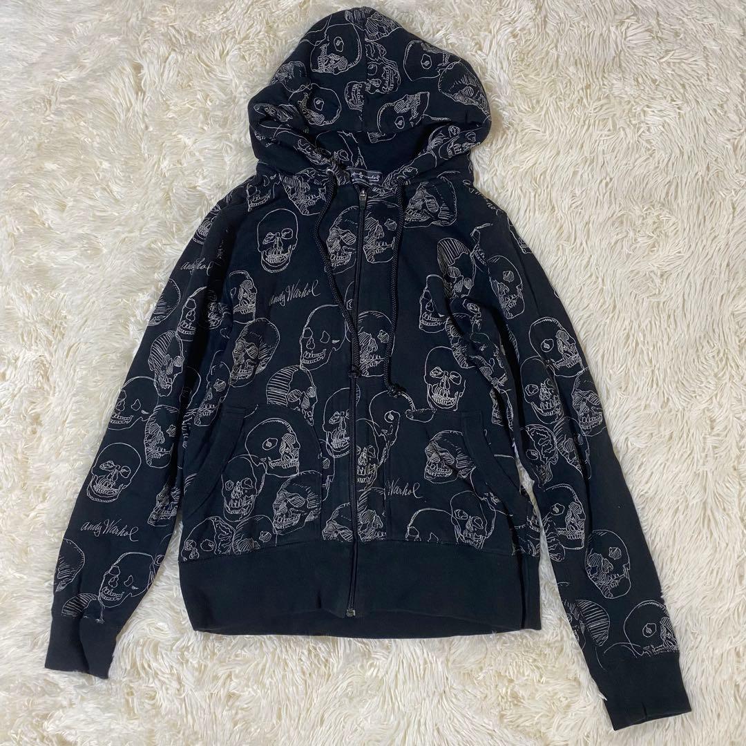 ヒステリックグラマー アンディーウォーホル SKULLパーカー　ブラック 黒