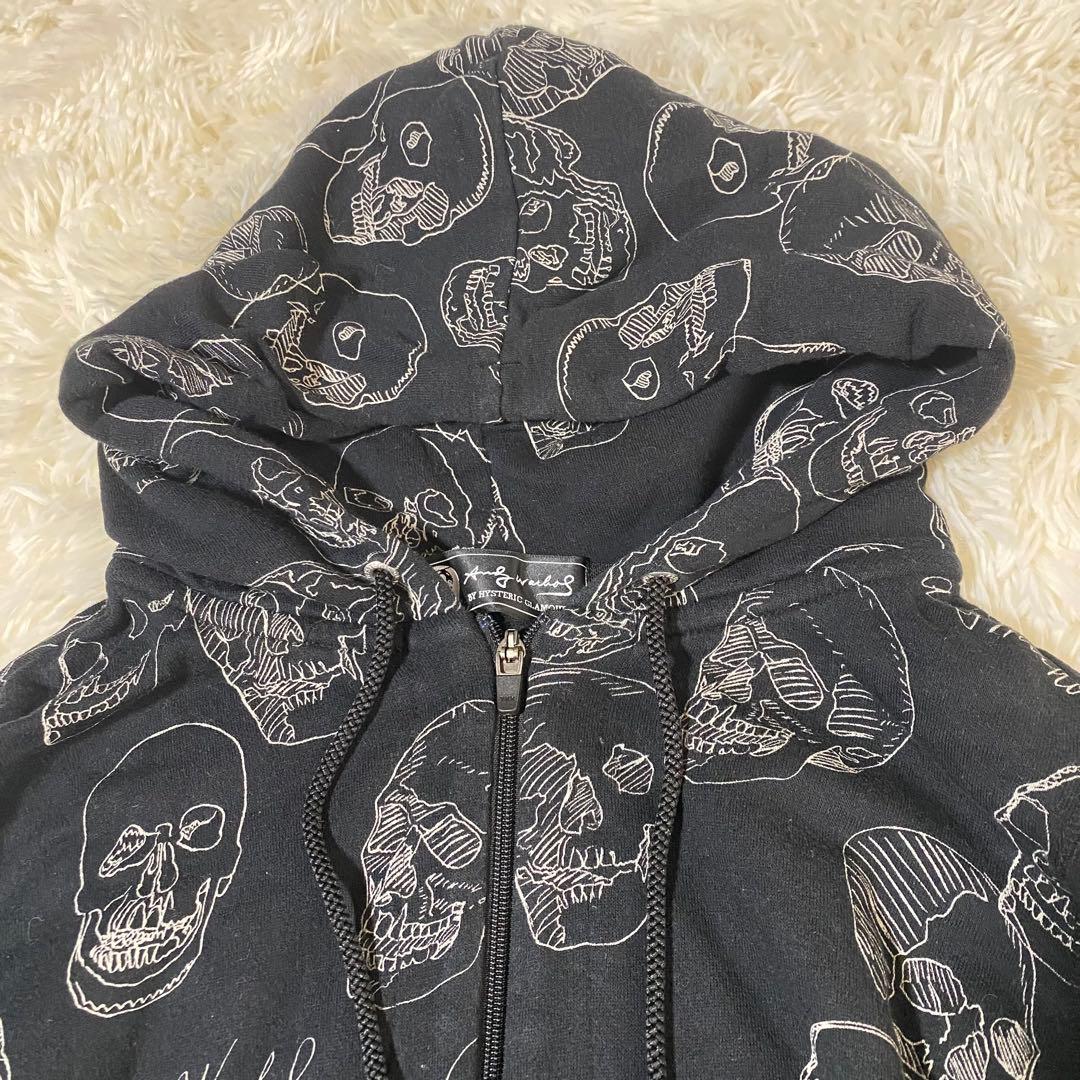 ヒステリックグラマー アンディーウォーホル SKULLパーカー　ブラック 黒