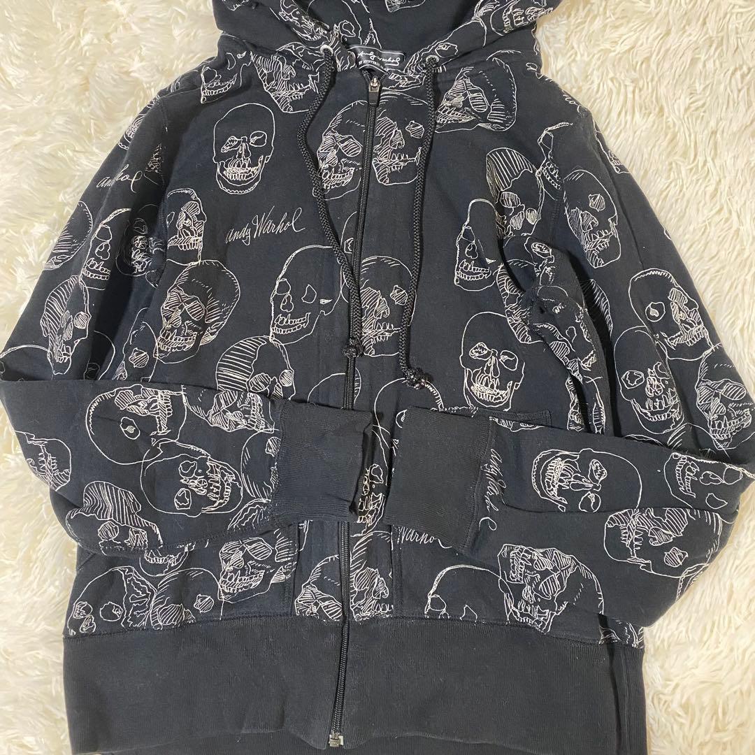 ヒステリックグラマー アンディーウォーホル SKULLパーカー　ブラック 黒
