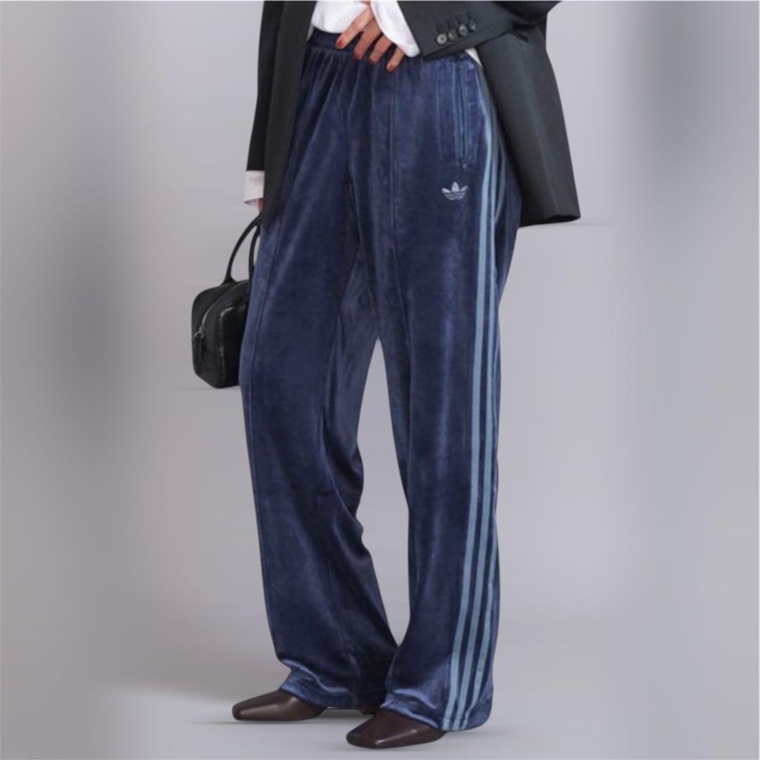 adidas ベロア　トラックパンツ　S アディダス　ネイビー