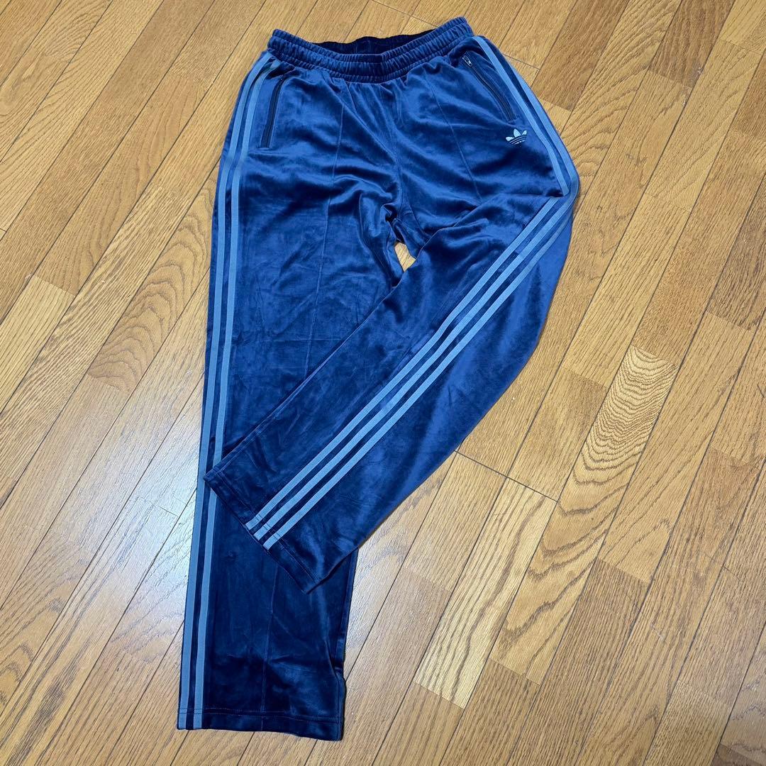 adidas ベロア　トラックパンツ　S アディダス　ネイビー