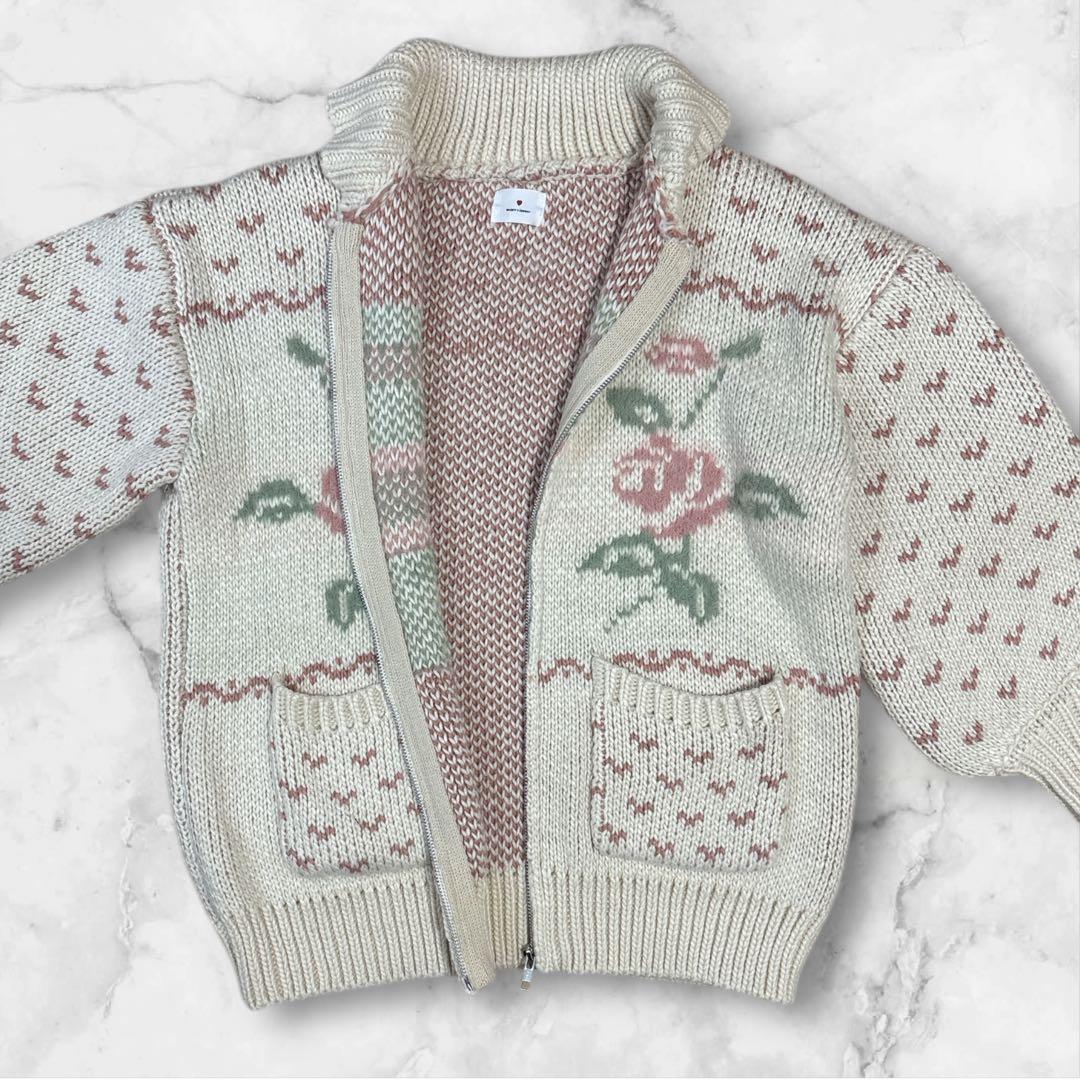 【美品】Y043 メリージェニー roseカウチンニット F ピンク ハート