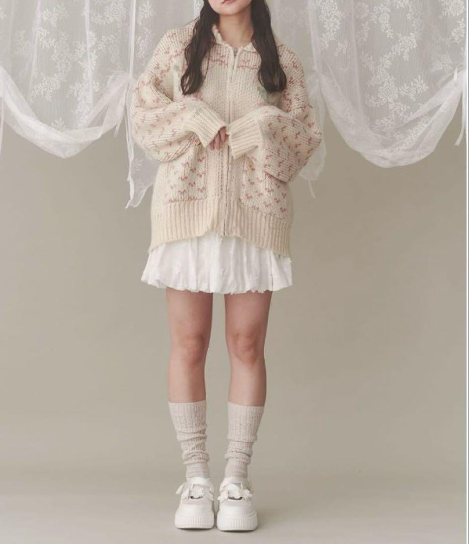 【美品】Y043 メリージェニー roseカウチンニット F ピンク ハート