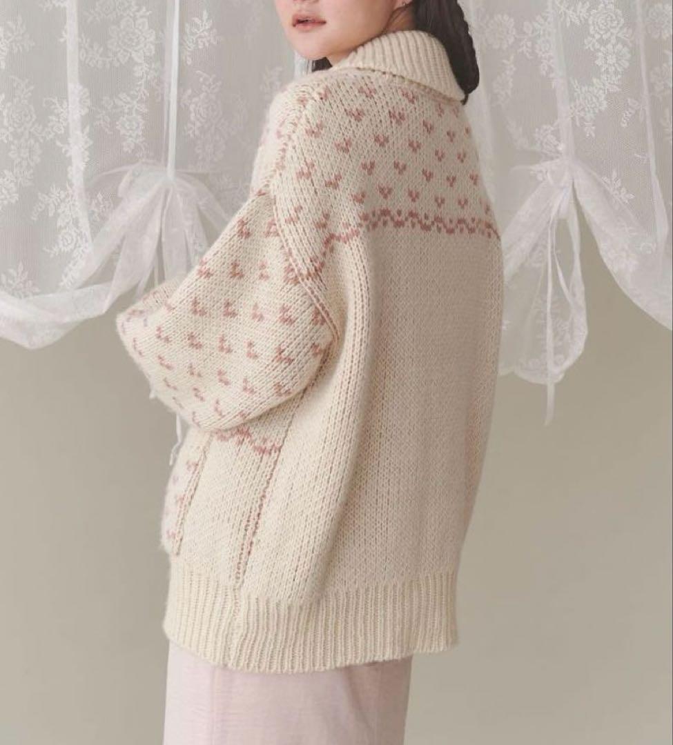 【美品】Y043 メリージェニー roseカウチンニット F ピンク ハート