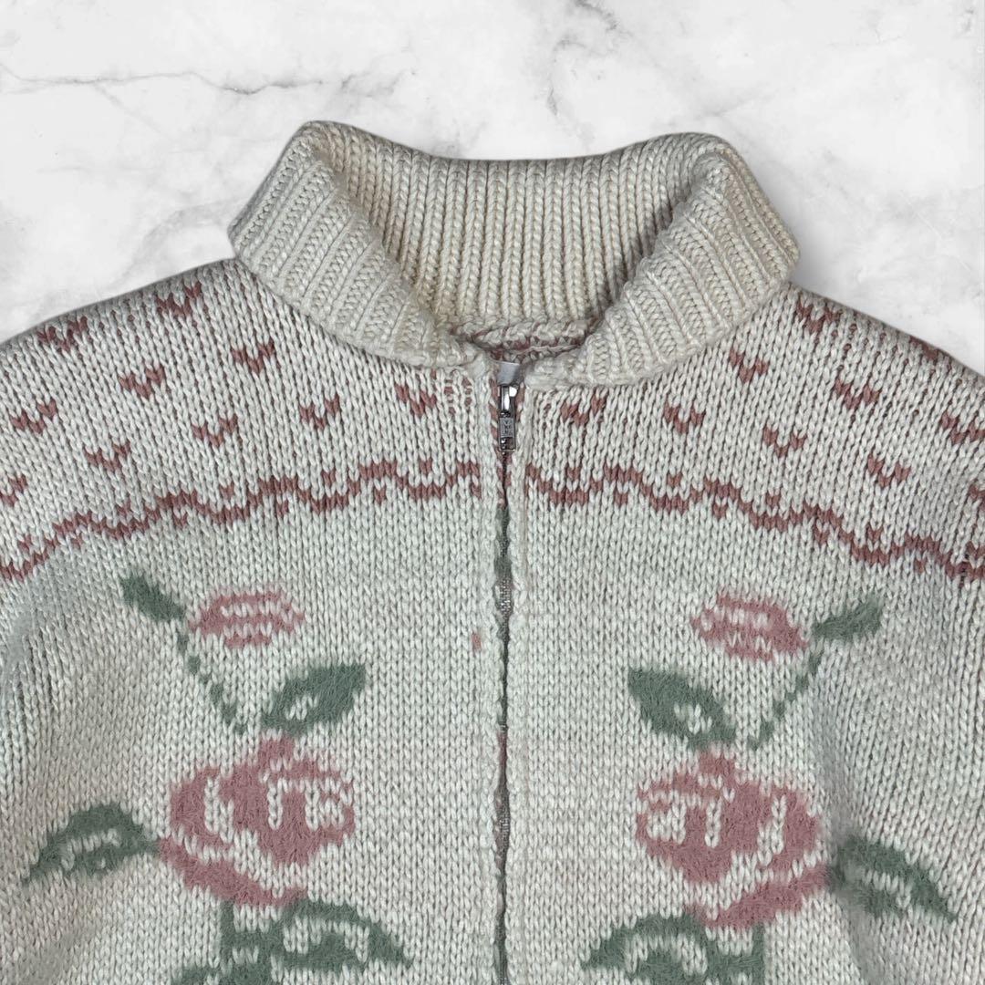 【美品】Y043 メリージェニー roseカウチンニット F ピンク ハート