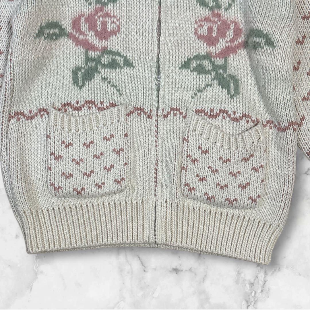 【美品】Y043 メリージェニー roseカウチンニット F ピンク ハート