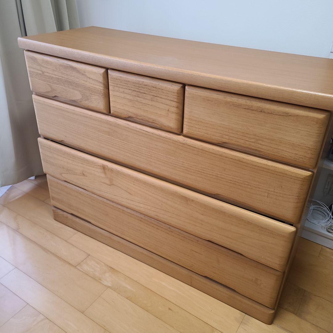 【美品】国産「大川家具」ナチュラルウッド チェスト 5段 ※直接取引4500円