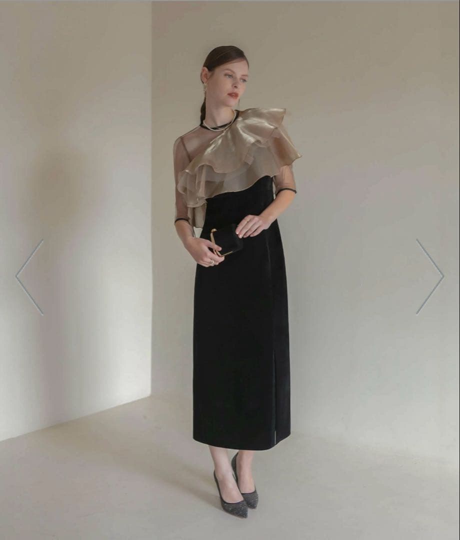 【LEJA】アシンメトリーティアードフリル3WAYベロアIラインドレス Sサイズ