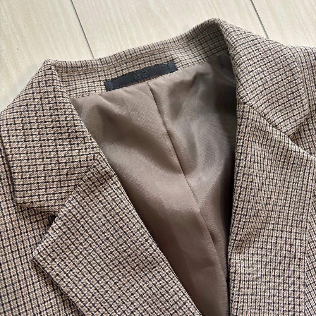 オンライン完売品 ユニクロ　ダブルジャケット 35 BROWN チェック　M