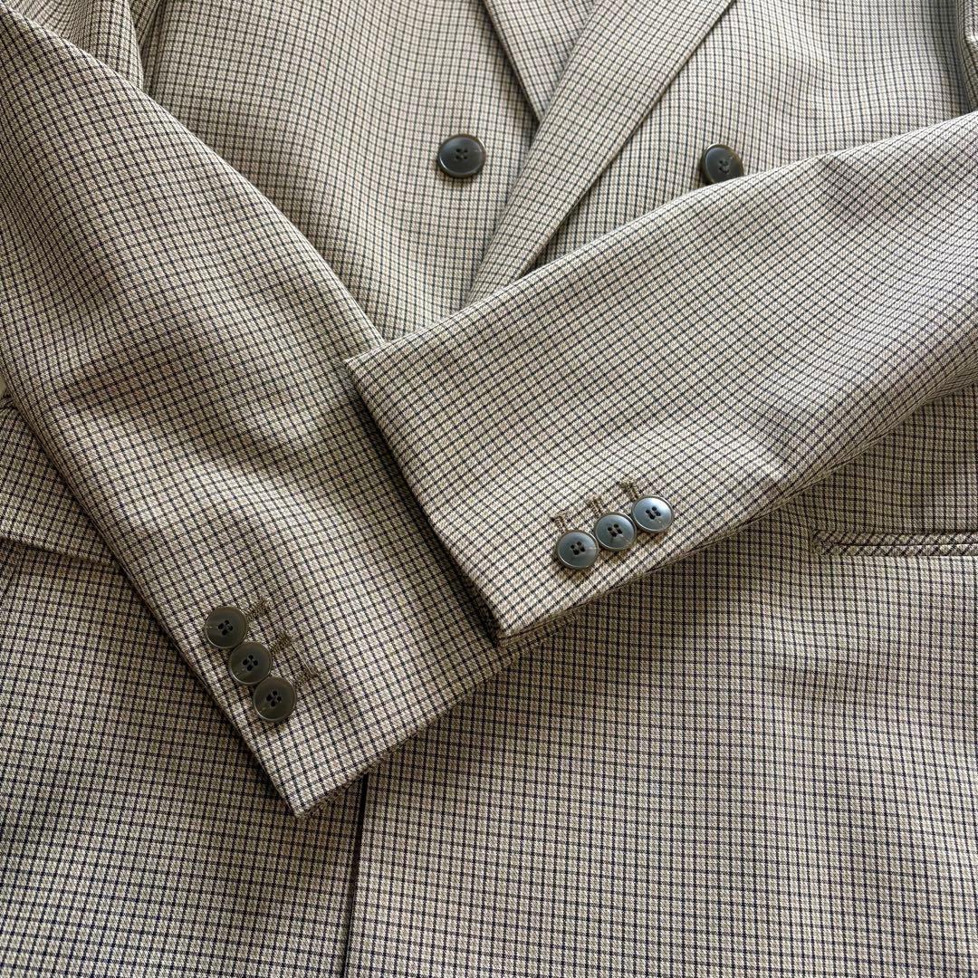 オンライン完売品 ユニクロ　ダブルジャケット 35 BROWN チェック　M