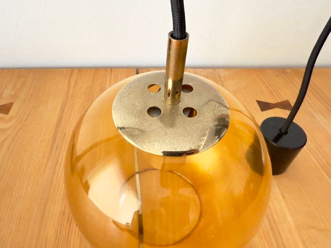 オレンジ アンバー ガラス シェード ペンダントライト 昭和 レトロ 2個セット