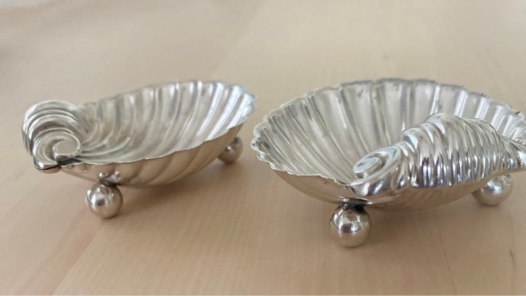 シェルトレイ　ペア　イギリスアンティーク　純銀　シルバー　ソルト入れ