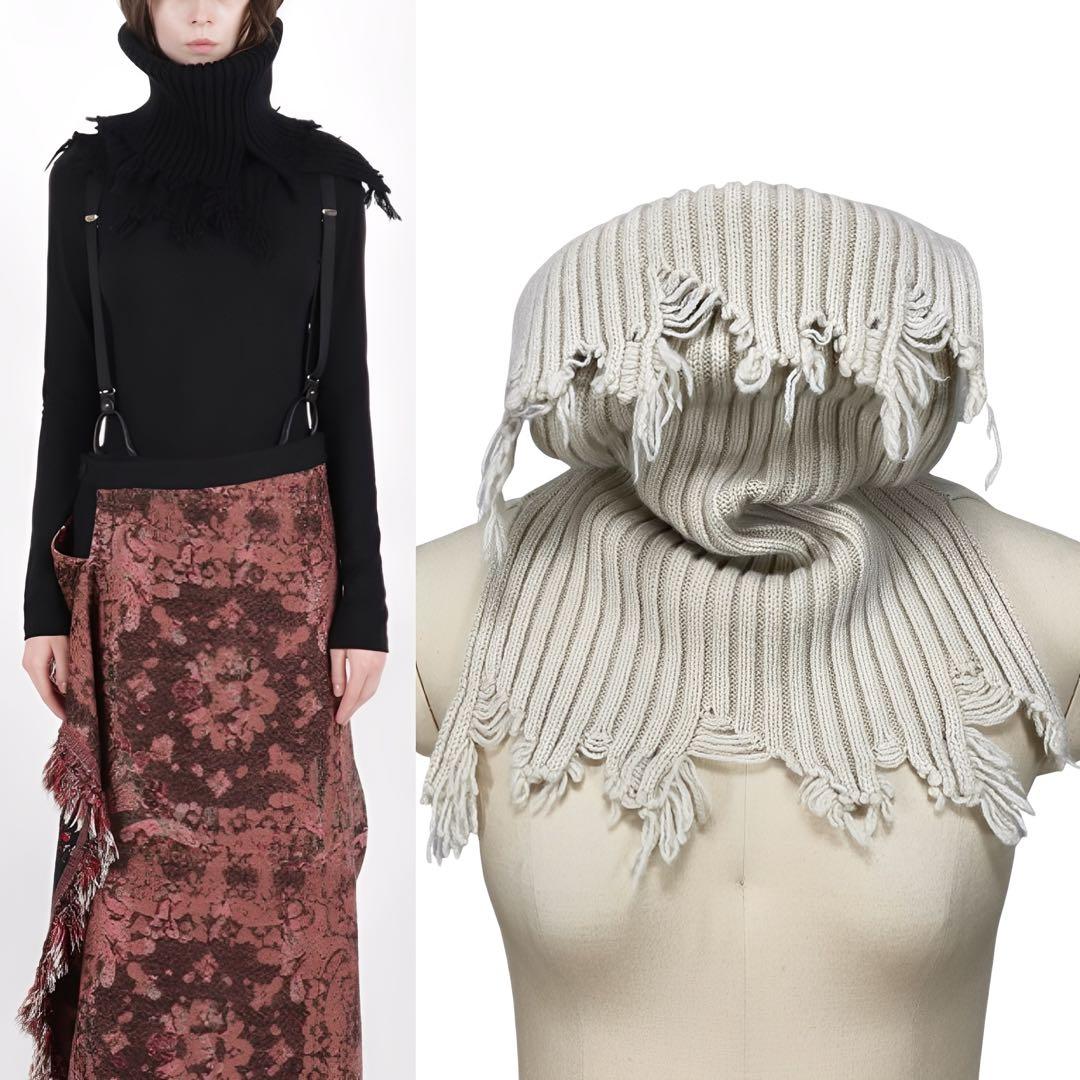 Ｙ's 21AW 美品 リブニット 解れ加工 スヌード アイボリー