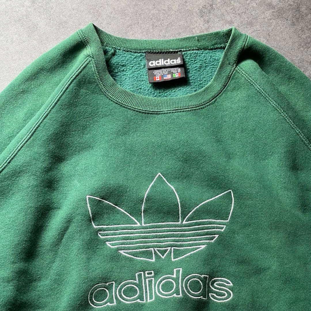 【即日発送・US古着】90s アディダス　トレフォイル　刺繍　スウェット　緑