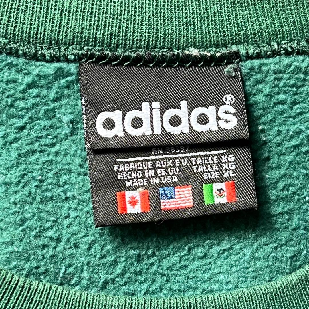 【即日発送・US古着】90s アディダス　トレフォイル　刺繍　スウェット　緑