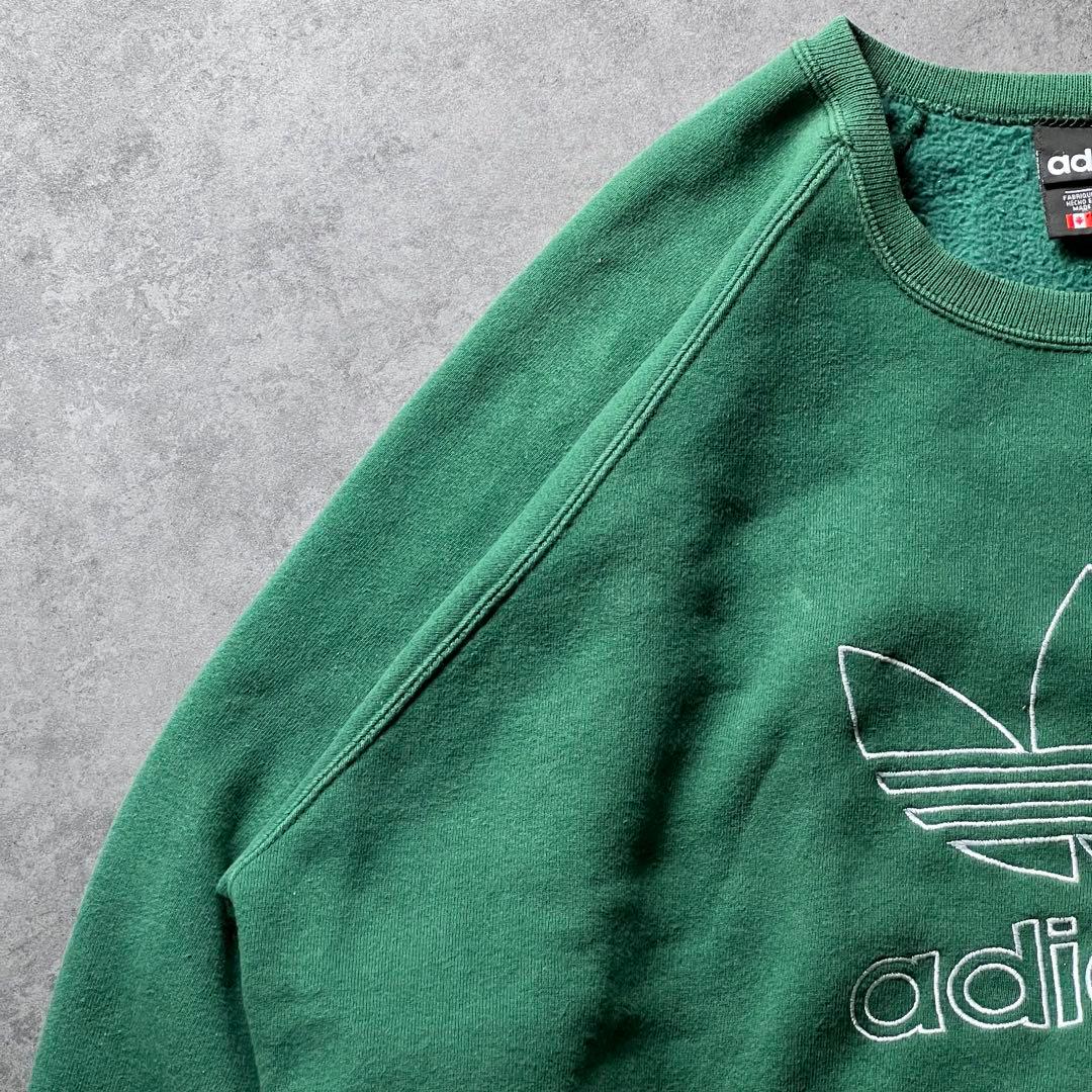 【即日発送・US古着】90s アディダス　トレフォイル　刺繍　スウェット　緑