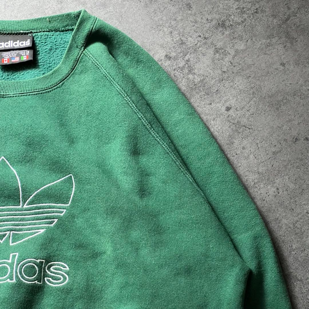 【即日発送・US古着】90s アディダス　トレフォイル　刺繍　スウェット　緑