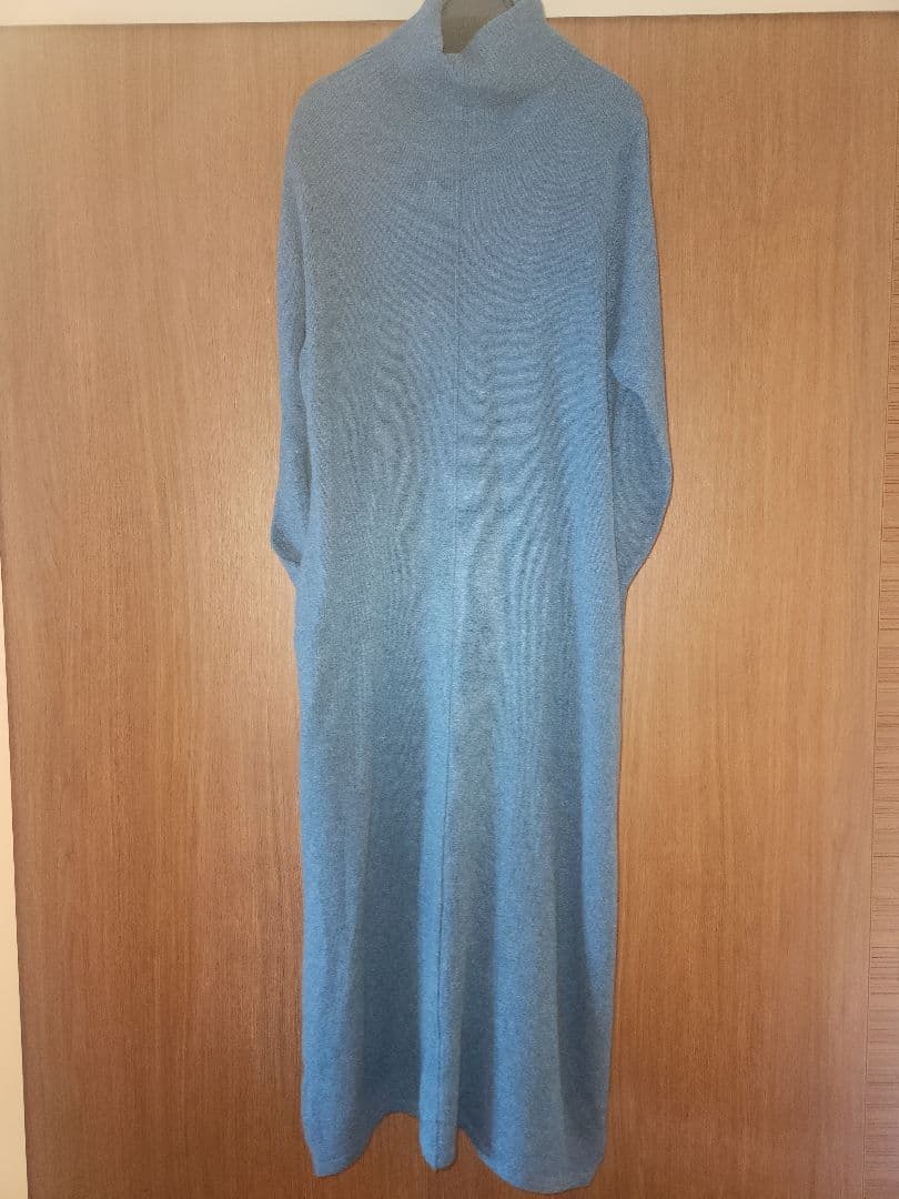 ダーマコレクション　カシミアニットタートルネックロングワンピース　LL　グリーン