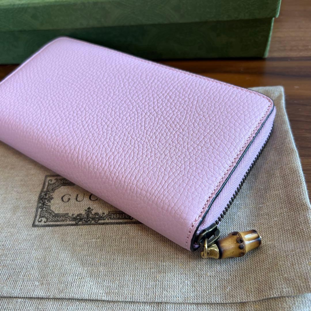ベ*た様 GUCCI グッチ バンブー ラウンド長財布 GGマーモント ピンク7