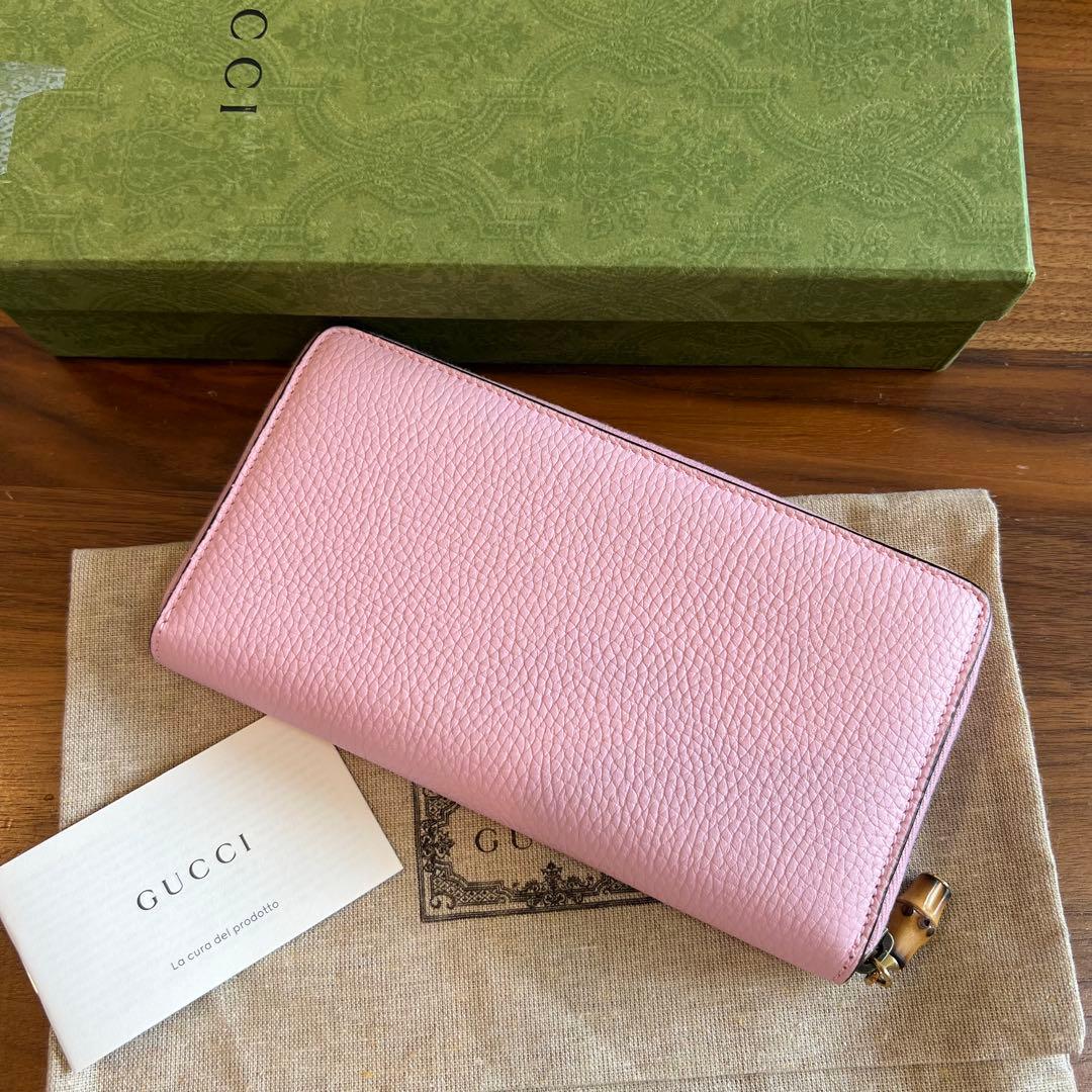 ベ*た様 GUCCI グッチ バンブー ラウンド長財布 GGマーモント ピンク7