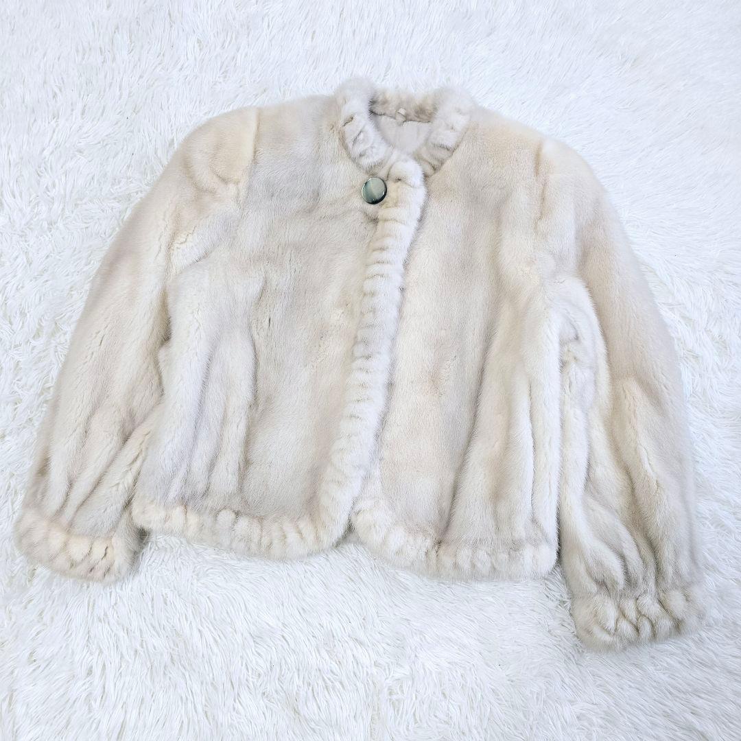 サガミンク サファイアミンク ノーカラー ジャケット コート ホワイト