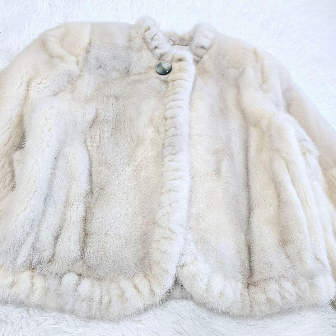 サガミンク サファイアミンク ノーカラー ジャケット コート ホワイト