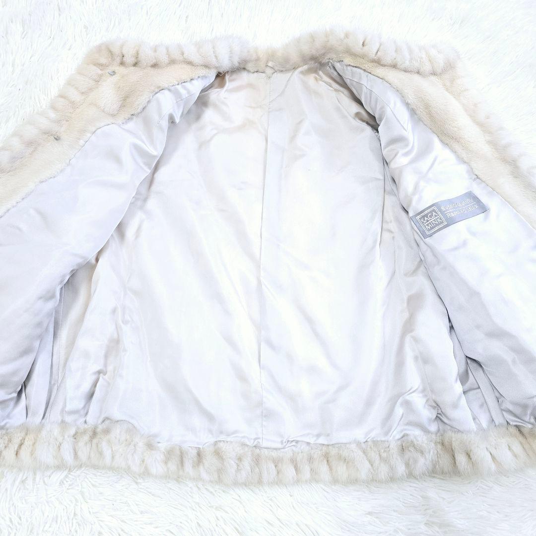 サガミンク サファイアミンク ノーカラー ジャケット コート ホワイト