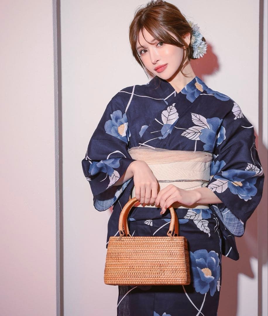 Retica浴衣セット レディース 紺地×青椿 ゆかた2点セット (浴衣 平帯)